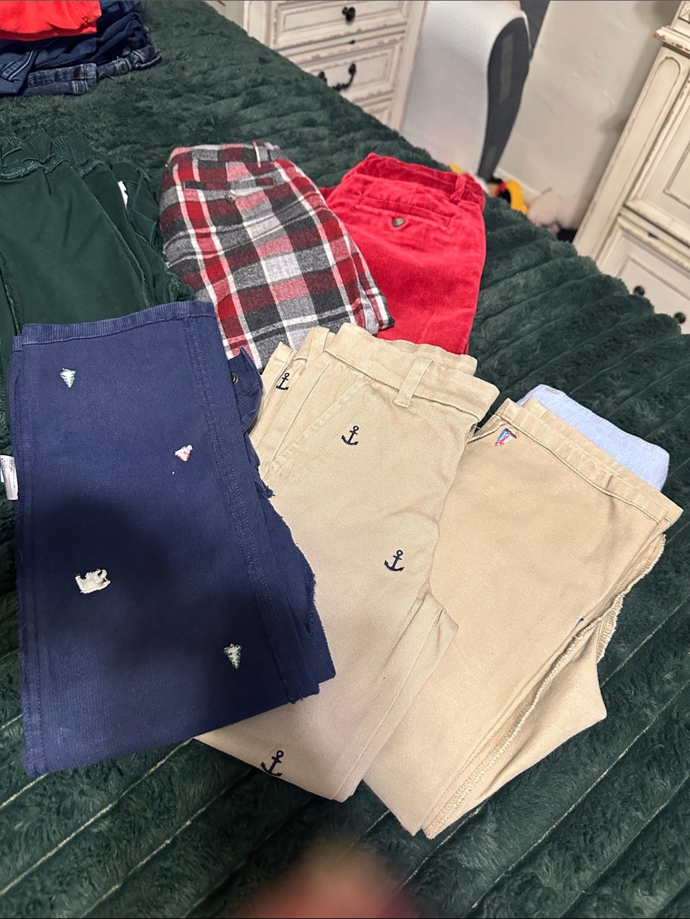 Janie and Jack Navy, Red, Beige & Green Kids Pants Set
